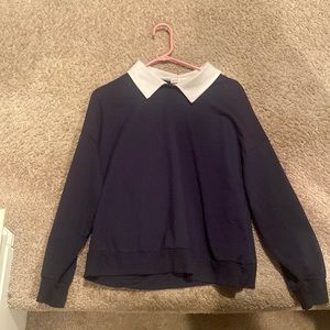 dark blue crew neck with white collar. brand: romwe, size: large,